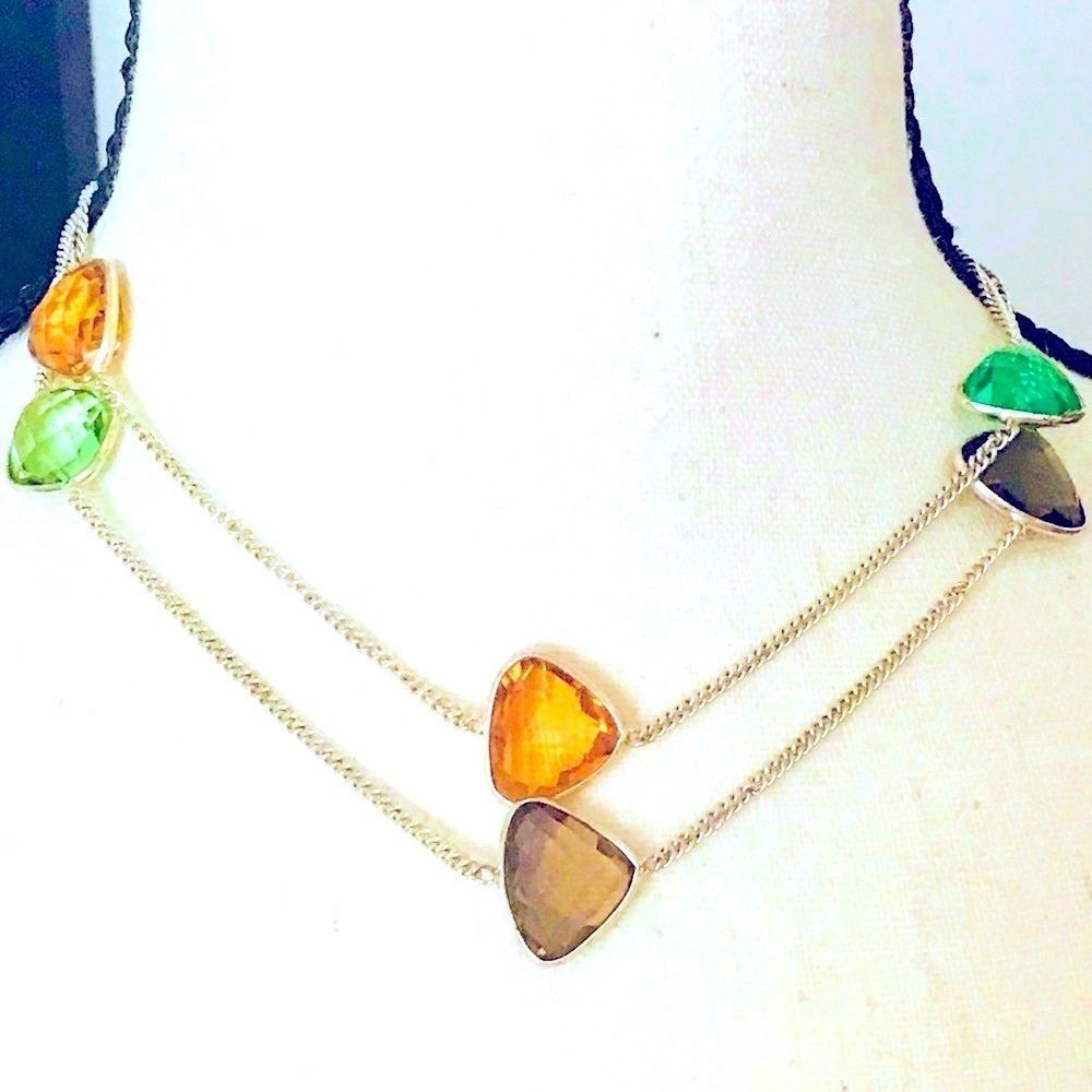 NEW! VIBRANT MULTICOLORED GLASS LONG 925 NECKLACE